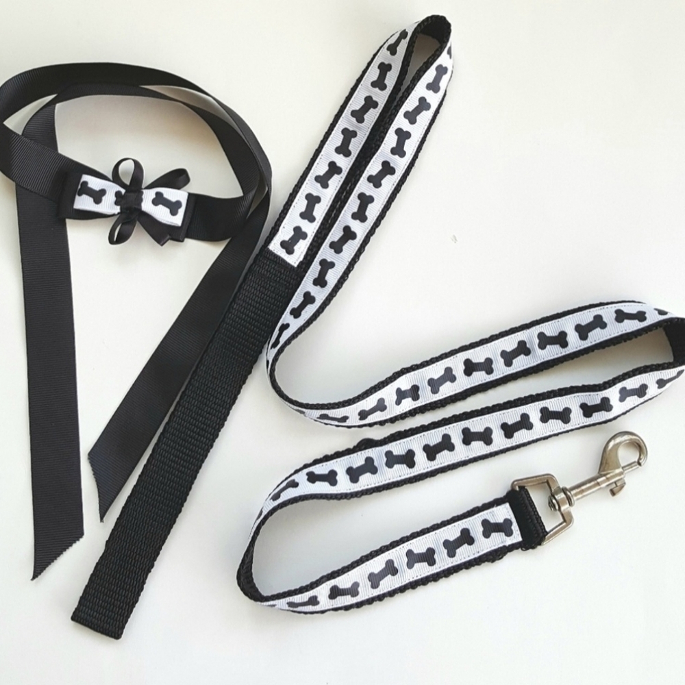 48" Dog Leash Wedding Formal Black Tie Ribbon Bow Collar